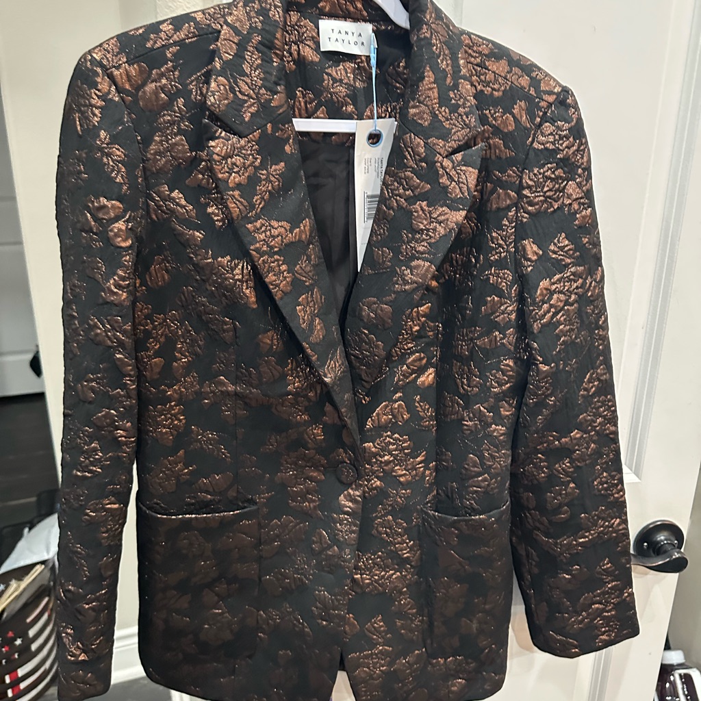 Tanya Taylor Black And Bronze Floral Blazer